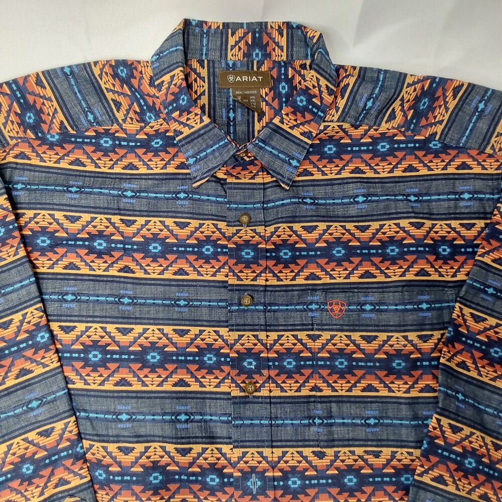 Ariat Button Down Long Sleeve Shirt Geometric Cowboy Western Aztec Mens XXL